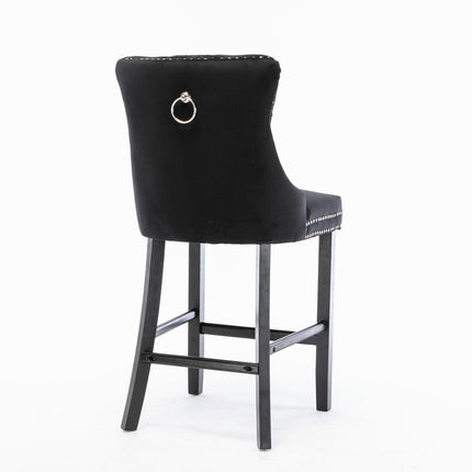 BS2- Furniture; Contemporary Velvet Upholstered Barstools with Button Tufted Decoration and Wooden Legs;  and Chrome Nailhead Trim;  Leisure Style Bar Chairs; Bar stools;  Set of 2 - Likeshoppe 