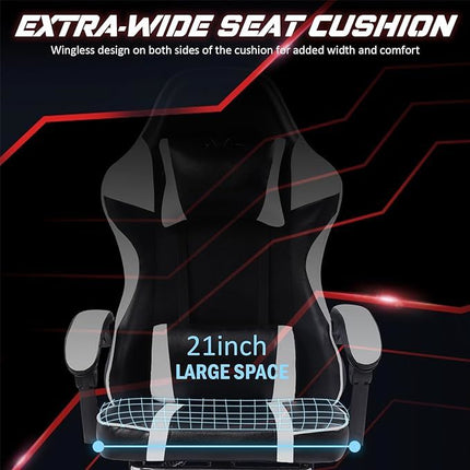 PV1- Video Game Chairs for Adults, PU Leather Gaming Chair with Footrest, 360°Swivel Adjustable Lumbar Pillow Gamer Chair, Comfortable Computer Chair for Heavy People - Likeshoppe 