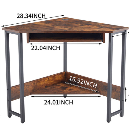 PW1- Triangle Computer Desk; Corner Desk With Smooth Keyboard Tray& Storage Shelves ; Compact Home Office; Small Desk With Sturdy Steel Frame As Workstation For Small Space; BLACK; 28.34''L 24''W 30.11''H - Likeshoppe 