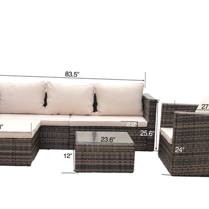 PX12- Rattan Patio Furniture Set Wicker Sofa Cushioned Sectional Furniture Set Garden Patio Sofa Set (4 Pieces, Brown) - Likeshoppe 