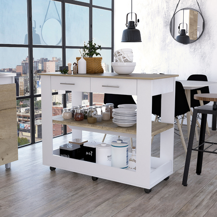 PA10- Brooklyn 46 Kitchen Island; Two Shelves; Two Drawers - Likeshoppe 