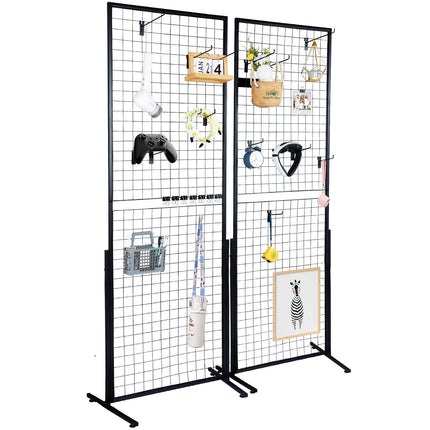 PR1- VEVOR 2' x 5.6' Grid Wall Panels Tower, 2 Packs Wire Gridwall Display Racks with T-Base Floorstanding, Double Side Gridwall Panels for Art Craft Shows, Retail Display with Extra Clips and Hooks - Likeshoppe 