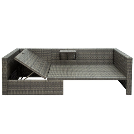 PX9- Patio Furniture Sets;  5-Piece Patio Wicker Sofa with Adustable Backrest;  Cushions;  Ottomans and Lift Top Coffee Table - Likeshoppe 