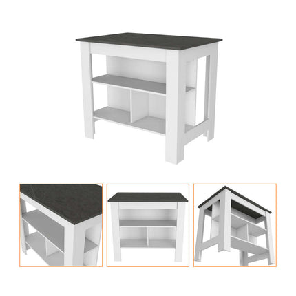PA6- Newark 2 Piece Kitchen Set, Kitchen Island + Pantry Cabinet , White/Onyx - Likeshoppe 