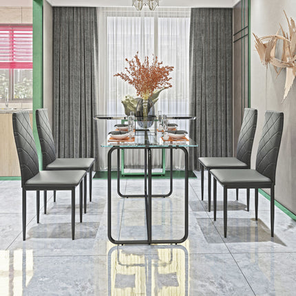 DS2- 5-piece Rectangle Dining Table Set;  Tempered Glass Dining Table for Kitchen Room;  (Transparent+Black) - Likeshoppe 