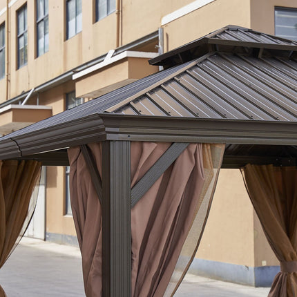 AG18- 12*12FT patic gazebo; alu gazebo with steel canopy; Outdoor Permanent Hardtop Gazebo Canopy for Patio;  Garden;  Backyard - Likeshoppe 