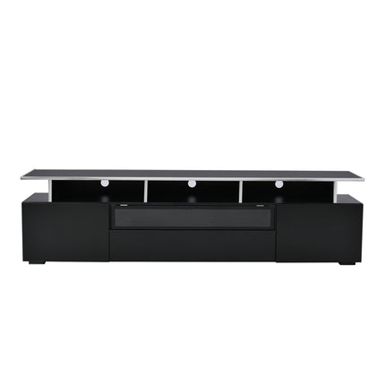 TV14-TREND Modern TV Stand with Push to Open Doors, UV High-Gloss Entertainment Center with Acrylic Board for TVs Up to 80", Stylish TV Cabinet with LED Color Changing Lights for Living Room, Black - Likeshoppe 
