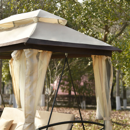 AG8- 8.9 Ft. W x 5.9 Ft. D Outdoor Gazebo with Convertible Swing Bench;  Double Roof Soft Canopy Garden Backyard Gazebo with Mosquito Netting Suitable for Lawn;  Garden;  Backyard - Likeshoppe 
