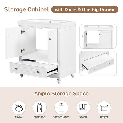 PT7- 30" Bathroom Vanity with Sink;  Combo;  Cabinet with Doors and Drawer;  Solid Frame and MDF Board;  White - Likeshoppe 
