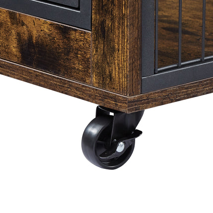 AB5- Furniture Style Dog Crate Side Table on Wheels with Double Doors and Lift Top - Likeshoppe 