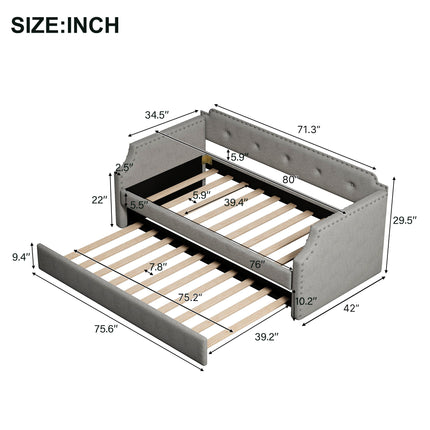 U4-Upholstered Daybed with Trundle;  Wood Slat Support; Upholstered Frame Sofa Bed ;  Twin - Likeshoppe 