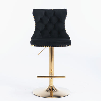 BS3- Furniture,Golden Swivel Velvet Barstools Adjusatble Seat Height from 25-33 Inch, Modern Upholstered Bar Stools with Backs Comfortable Tufted for Home Pub and Kitchen Island - Likeshoppe 