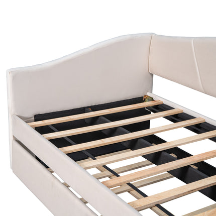 U3-Upholstered Daybed Sofa Bed Twin Size With Trundle Bed and Wood Slat - Likeshoppe 