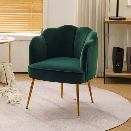 AC1- Shell Shape Velvet Fabric Armchair Accent Chair With Gold Legs For Living Room Bedroom - Likeshoppe 