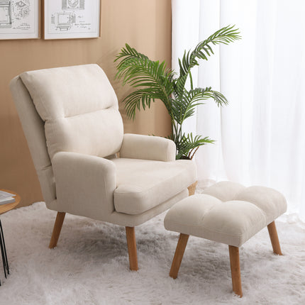 AF1- Accent Chair with Ottoman Set;  Fabric Armchair with Wood Legs and Adjustable Backrest ;  Mid Century Modern Comfy Lounge Chair for Living Room;  Bedroom;  Reading Room and Study - Likeshoppe 