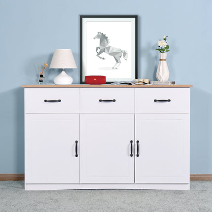 PC4- White Buffet Cabinet with Storage;  Kitchen Sideboard with 3 Doors and 3 Drawers;  Coffee Bar Cabinet;  Storage Cabinet Console Table for Living Room - Likeshoppe 