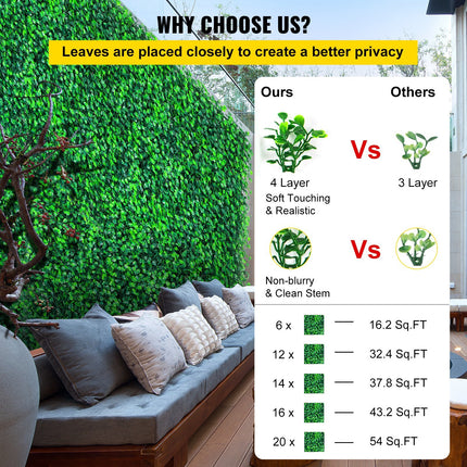 AJ3-  Artificial Boxwood Panels, 16 PCS 20"x20" Boxwood Hedge Wall Panels, PE Artificial Grass Backdrop Wall 1.6", Privacy Hedge Screen for Decoration of Outdoor, Indoor, Garden, Fence, and Backyard - Likeshoppe 