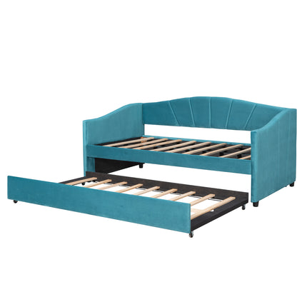 U3-Upholstered Daybed Sofa Bed Twin Size With Trundle Bed and Wood Slat - Likeshoppe 