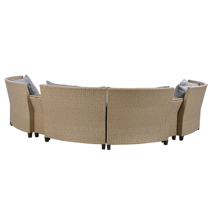PX3- 6 - Person Fan-shaped Rattan Suit Combination with Cushions and Table,Suitable for Garden - Likeshoppe 