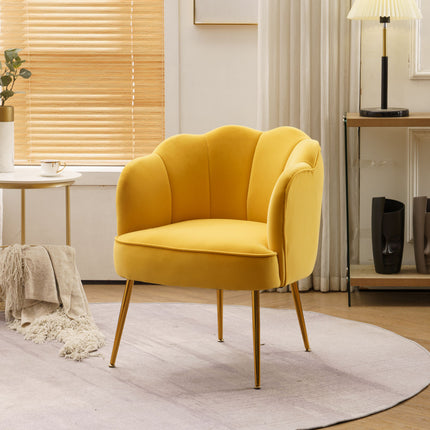 AC1- Shell Shape Velvet Fabric Armchair Accent Chair With Gold Legs For Living Room Bedroom - Likeshoppe 