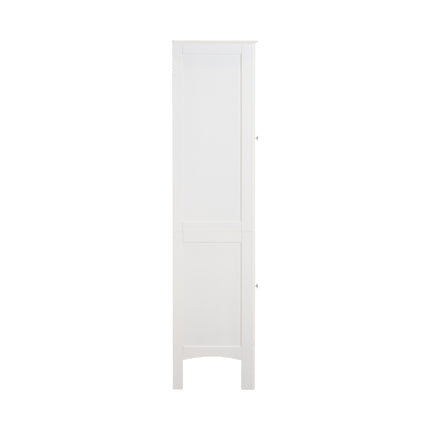 PU19- Tall Narrow Tower Freestanding Cabinet with 2 Shutter Doors 5 Tier Shelves for Bathroom;  Kitchen ; Living Room ; Storage Cabinet; White - Likeshoppe 