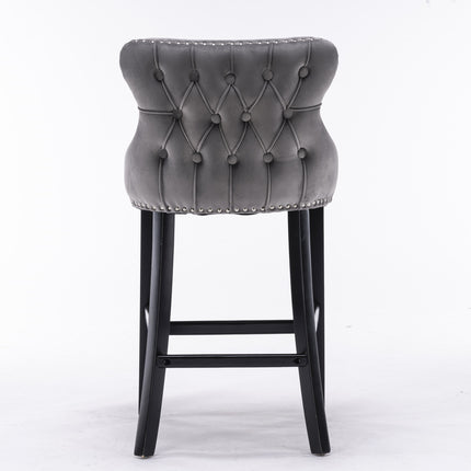 BS4- Contemporary Velvet Upholstered Wing-Back Barstools with Button Tufted Decoration and Wooden Legs;  and Chrome Nailhead Trim;  Leisure Style Bar Chairs; Bar stools;  Set of 2 - Likeshoppe 