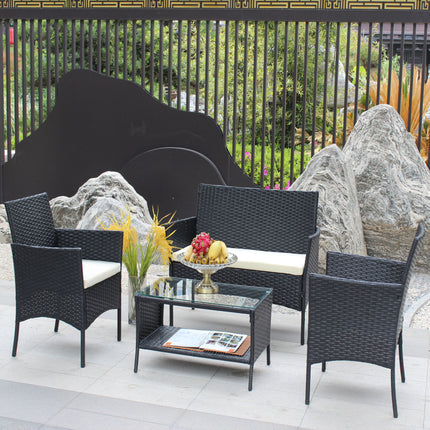 PX5- 4 PC Rattan Patio Furniture Set Outdoor Patio Cushioned Seat Wicker Sofa - Likeshoppe 