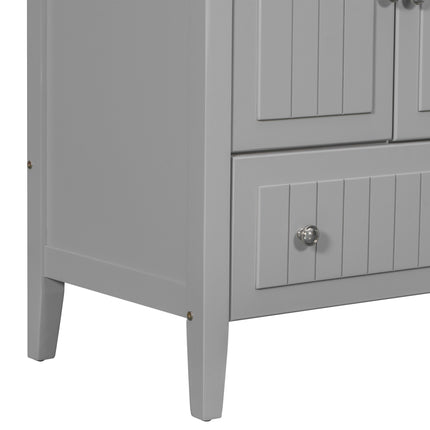 PT1- 36\\" Bathroom Vanity with Ceramic Basin;  Bathroom Storage Cabinet with Two Doors and Drawers;  Solid Frame;  Metal Handles - Likeshoppe 