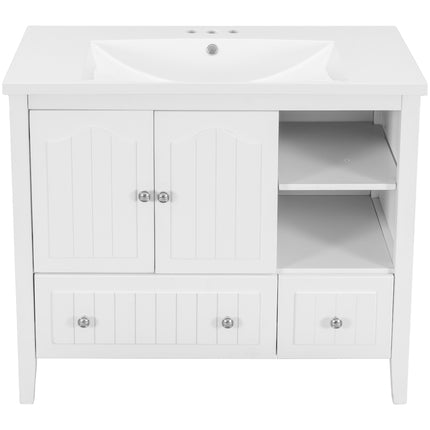 PT1- 36\\" Bathroom Vanity with Ceramic Basin;  Bathroom Storage Cabinet with Two Doors and Drawers;  Solid Frame;  Metal Handles - Likeshoppe 