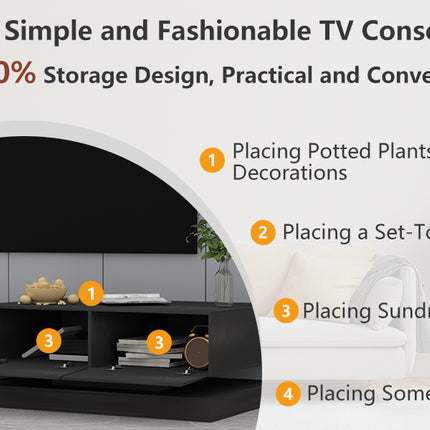 TV8- TV Console with Storage Cabinets, Full RGB Color 31 Modes Changing Lights Remote RGB LED TV Stand, Modern Entertainment Center (Black, for 75 inches TV) - Likeshoppe 