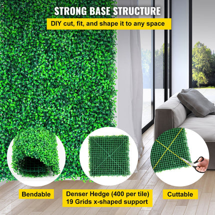 AJ3-  Artificial Boxwood Panels, 16 PCS 20"x20" Boxwood Hedge Wall Panels, PE Artificial Grass Backdrop Wall 1.6", Privacy Hedge Screen for Decoration of Outdoor, Indoor, Garden, Fence, and Backyard - Likeshoppe 