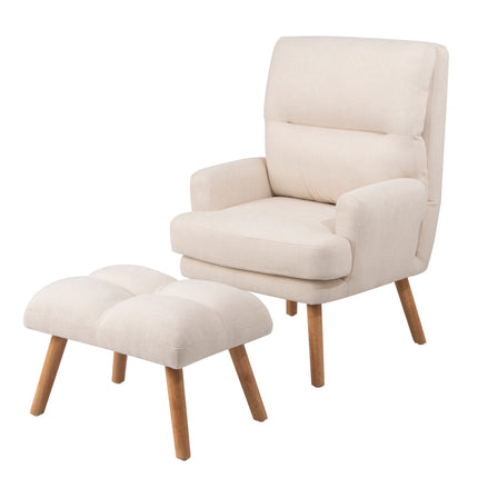 AF1- Accent Chair with Ottoman Set;  Fabric Armchair with Wood Legs and Adjustable Backrest ;  Mid Century Modern Comfy Lounge Chair for Living Room;  Bedroom;  Reading Room and Study - Likeshoppe 