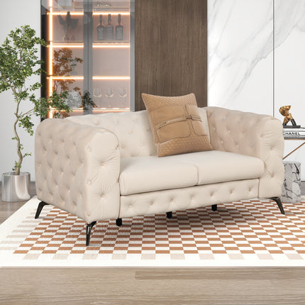 F7- 63" Velvet Upholstered Loveseat Sofa,Modern Loveseat Sofa with Button Tufted Back,2-Person Loveseat Sofa Couch for Living Room,Bedroom,or Small Space,Beige - Likeshoppe 