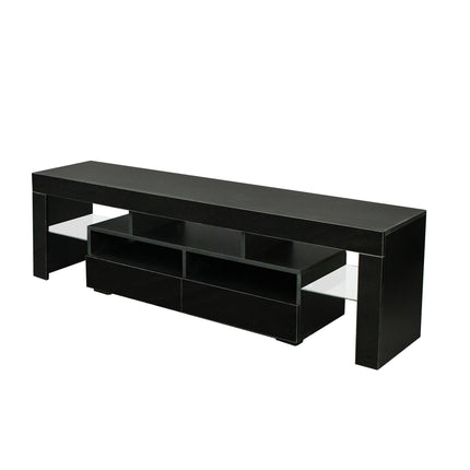 TV22- Living Room Furniture TV Stand Cabinet with 2 Drawers & 2 open shelves,20-color RGB LED lights with remote,Black - Likeshoppe 