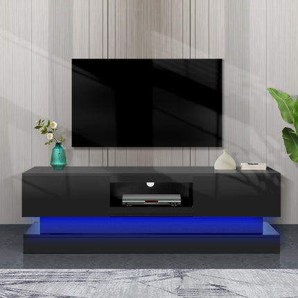 TV5- 63inch BLACK morden TV Stand with LED Lights,high glossy front TV Cabinet,can be assembled in Lounge Room, Living Room or Bedroom,color:BLACK - Likeshoppe 