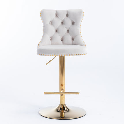 BS3- Furniture,Golden Swivel Velvet Barstools Adjusatble Seat Height from 25-33 Inch, Modern Upholstered Bar Stools with Backs Comfortable Tufted for Home Pub and Kitchen Island - Likeshoppe 