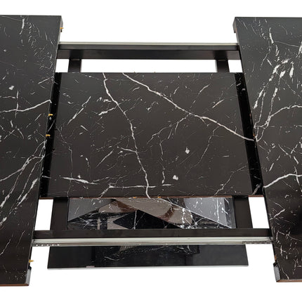 DT3- Modern Square Dining Table;  Stretchable;  Printed Black/white Marble Table Top+MDF X-Shape Table Leg with Metal Base - Likeshoppe 