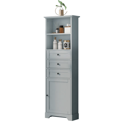 PU14- Tall Storage Cabinet with 3 Drawers and Adjustable Shelves for Bathroom;  Kitchen and Living Room;  MDF Board with Painted Finish - Likeshoppe 
