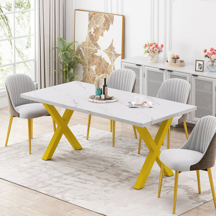 DT2- (TABLE ONLY) 70.87\"Modern Square Dining Table with Printed  Marble Table Top+ X-Shape Table Leg - Likeshoppe 