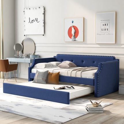 U4-Upholstered Daybed with Trundle;  Wood Slat Support; Upholstered Frame Sofa Bed ;  Twin - Likeshoppe 