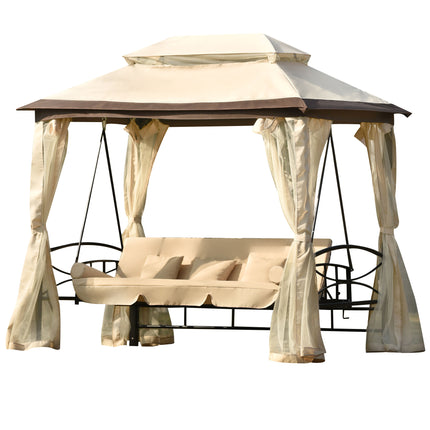 AG8- 8.9 Ft. W x 5.9 Ft. D Outdoor Gazebo with Convertible Swing Bench;  Double Roof Soft Canopy Garden Backyard Gazebo with Mosquito Netting Suitable for Lawn;  Garden;  Backyard - Likeshoppe 