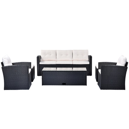 PX19- (6-piece All-Weather Wicker) PE rattan Patio Outdoor Dining Conversation Sectional Set with coffee table, wicker sofas, ottomans, removable cushions - Likeshoppe 