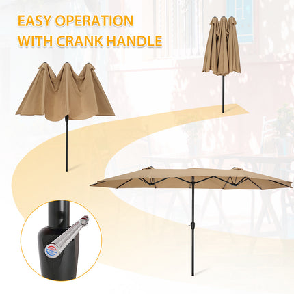PZ1- 15x9ft Large Double-Sided Rectangular Outdoor Twin Patio Market Umbrella w/Crank-burgundy - Likeshoppe 