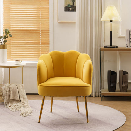 AC1- Shell Shape Velvet Fabric Armchair Accent Chair With Gold Legs For Living Room Bedroom - Likeshoppe 