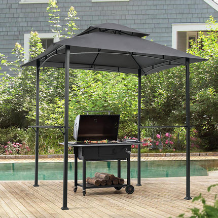 AG12- Outdoor Grill Gazebo 8 x 5 Ft;  Shelter Tent;  Double Tier Soft Top Canopy and Steel Frame with hook and Bar Counters - Likeshoppe 
