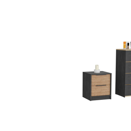 PD3- Blaine 3 Piece Bedroom Set, Nightstand + Nightstand + Drawer Dresser, Black / Pine / Light Oak - Likeshoppe 