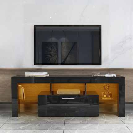 TV7- Black morden TV Stand with LED Lights; high glossy front TV Cabinet; can be assembled in Lounge Room; Living Room or Bedroom; color:BLACK - Likeshoppe 