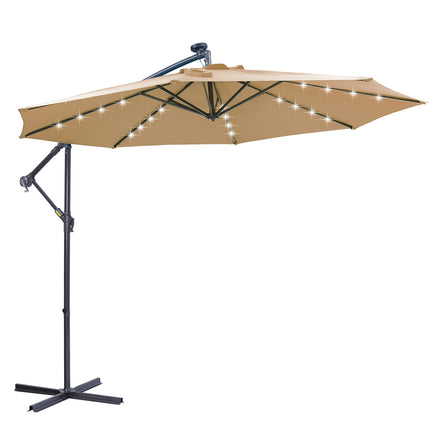 PZ3- 10 FT Solar LED Patio Outdoor Umbrella Hanging Cantilever Umbrella Offset Umbrella Easy Open Adustment with 32 LED Lights - Likeshoppe 