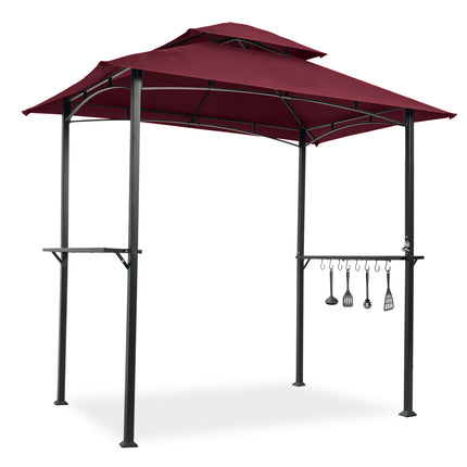 AG12- Outdoor Grill Gazebo 8 x 5 Ft;  Shelter Tent;  Double Tier Soft Top Canopy and Steel Frame with hook and Bar Counters - Likeshoppe 