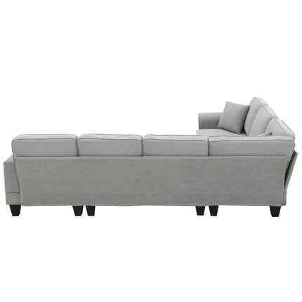 S4- 108*85.5" Modern U Shape Sectional Sofa, 7 Seat Fabric Sectional Sofa Set with 3 Pillows Included for Living Room, Apartment, Office,3 Colors - Likeshoppe 